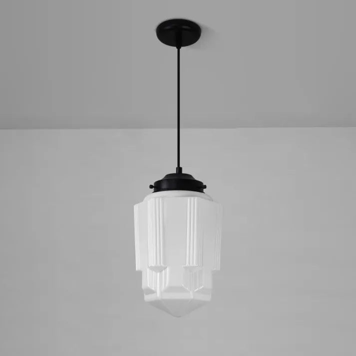 BrillLuma - Vintage Mælkehvidt Glas Geometrisk Krukke Vedhængslampe til Stilfuld Boligindretning